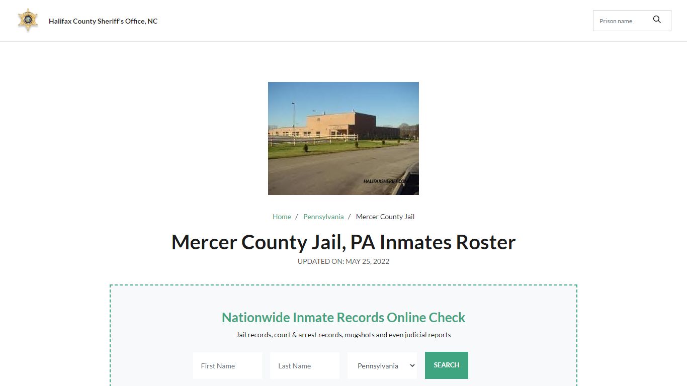 Mercer County Jail, PA Jail Roster, Name Search